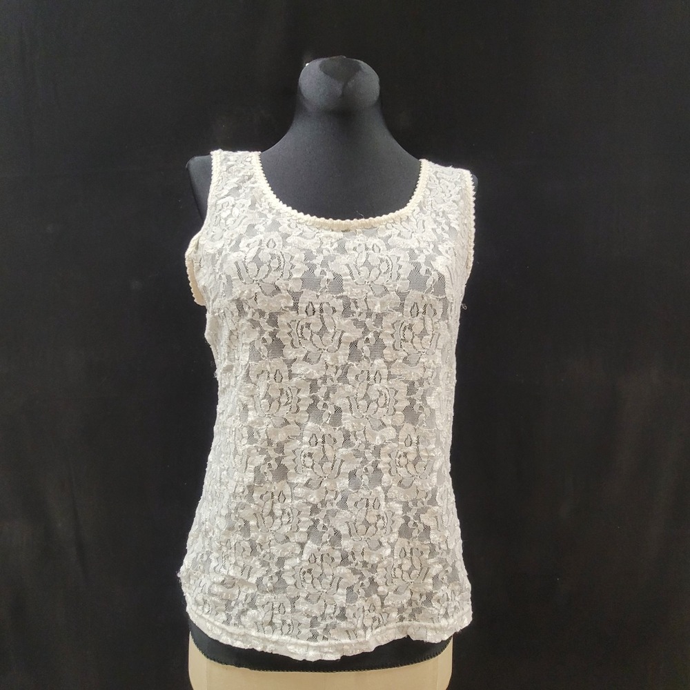 Vintage White Lace Tank Top Size M Sheer Floral Ethereal Country Cowgirl Boho